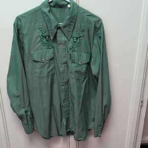 Men's Green Embroidered Casual Shirt
